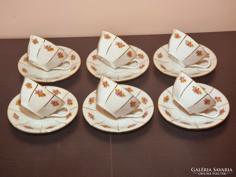 Drasche Budapest, with 6 teacup bases, flower pattern decor, gilded decoration, xx.Szd közé