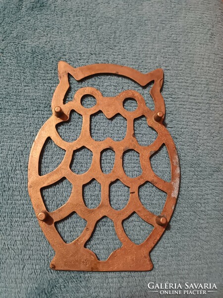 Antique yellow copper pot / coaster - owl shape