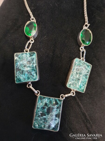 Gyönyörű antik nyakék / nyaklánc cián üveg kövekkel
