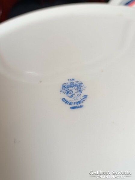 Retro Alföldi Bella porcelán kék piros menza mintás lapos tányérok