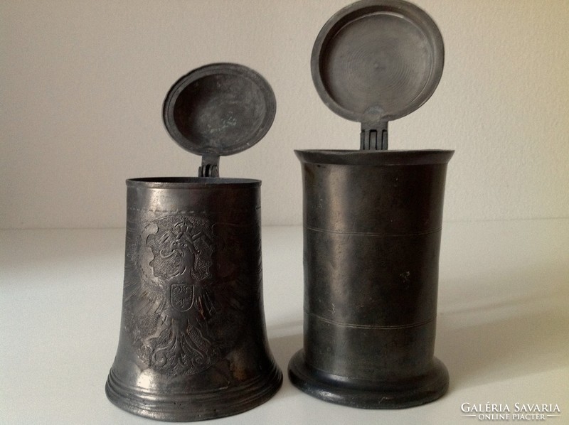 2 pcs. Antique pewter jar with lid