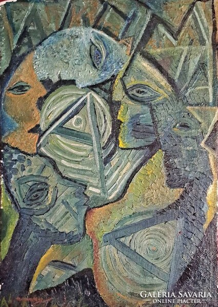 Romanian painter: maxy, faces, figures. Oil, cardboard. Size: 21x30 cm. Without frame.