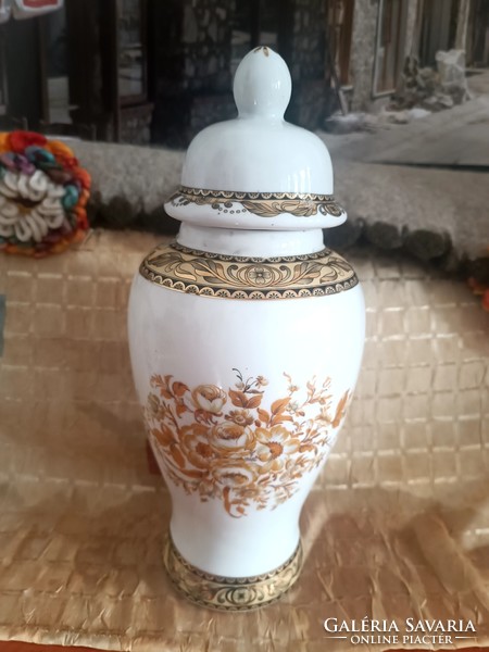 Gyönyörű német kézzel festett fedeles váza