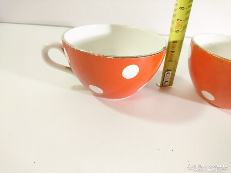 Antique French porcelain tea cup set with polka dot pattern, opaque utzschneider cie 1900s