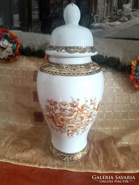 Beautiful German hand painted vase with lid
