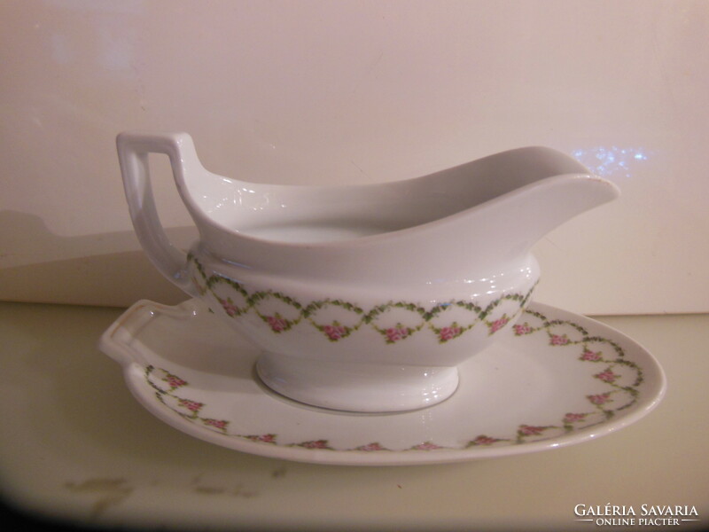 Sauce bowl + plate - numbered - 23 x 15 x 3 cm - 19 x 10 x 9 cm - porcelain - old - flawless