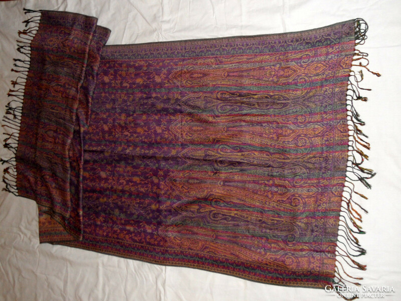 Purple patterned, fringed women's scarf, stole