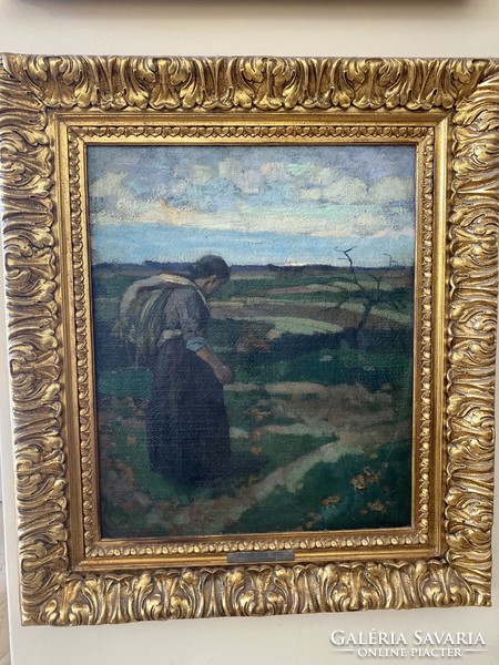 Imre Földes: on the way home oil on canvas Munich painting 50x60+ beautiful frame
