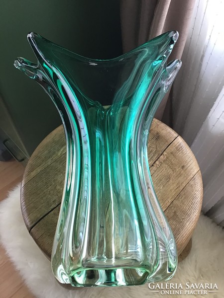 Hatalmas régi kézműves Muránói kristály üveg váza Fratelli Toso 1950-ből kis sérüléssel