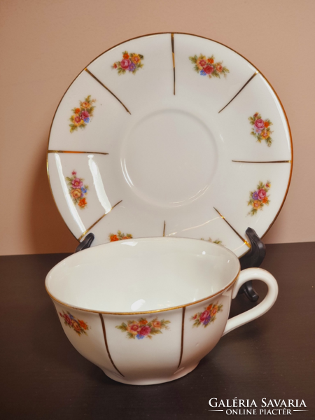 Drasche Budapest, with 6 teacup bases, flower pattern decor, gilded decoration, xx.Szd közé