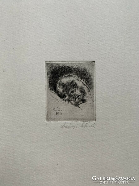 Etching titled Baby by István Szőnyi (1894-1960) /5x4 cm/