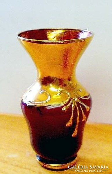 Antik kézműves aranyozott Bohemia váza, Csehországból