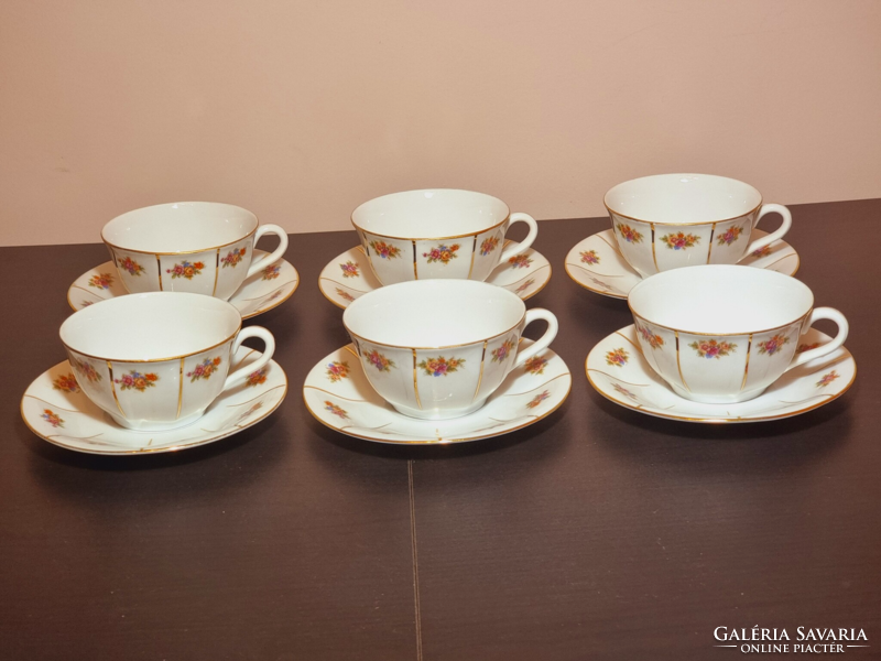 Drasche Budapest, with 6 teacup bases, flower pattern decor, gilded decoration, xx.Szd közé