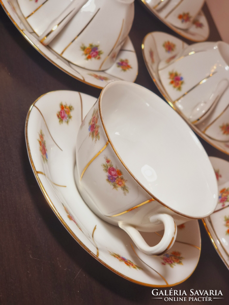 Drasche Budapest, with 6 teacup bases, flower pattern decor, gilded decoration, xx.Szd közé