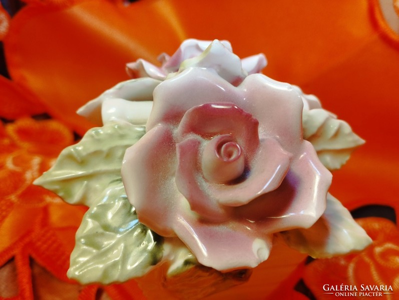 English porcelain basket with hand-shaped roses