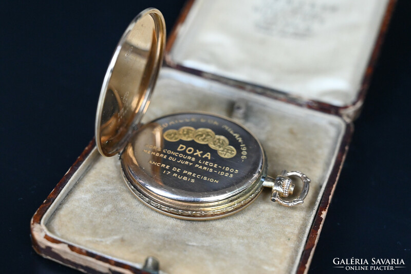 14K doxa double case gold pocket watch, with original box