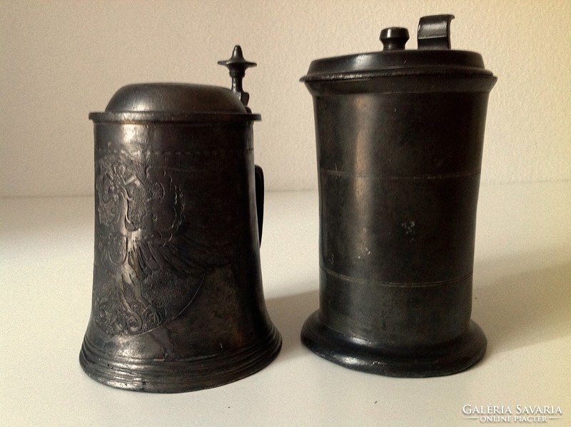 2 pcs. Antique pewter jar with lid