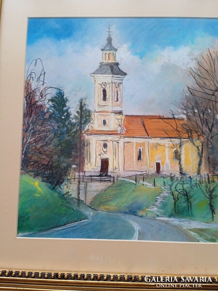 Church of the Blessed Virgin Mary in Mernye in a pastel frame 59*48 cm