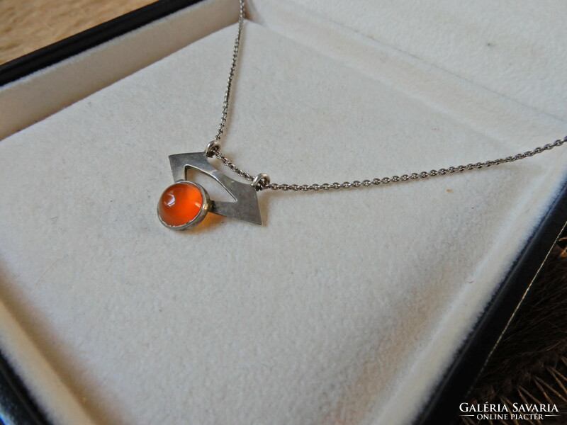 Old Finn? Silver pendant with amber on a silver chain