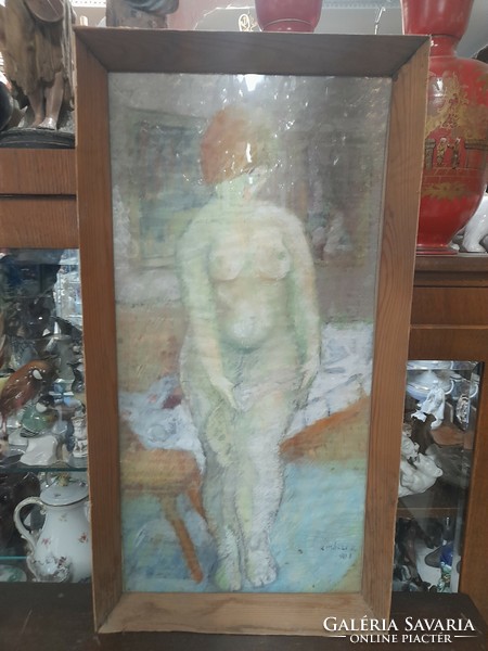 Rudolf Rimóczi female nude watercolor painting. 60 X 30 cm.