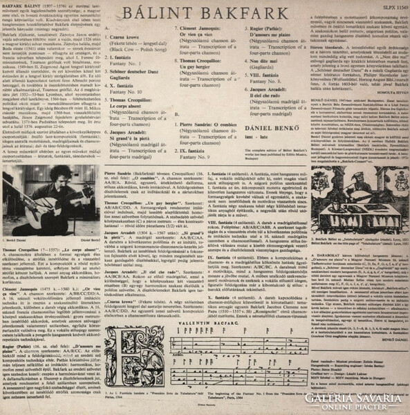 Bakfark, Dániel Benkő - Lute Music Played By Dániel Benkő (LP, Album, Yel)