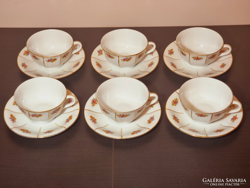 Drasche Budapest, with 6 teacup bases, flower pattern decor, gilded decoration, xx.Szd közé