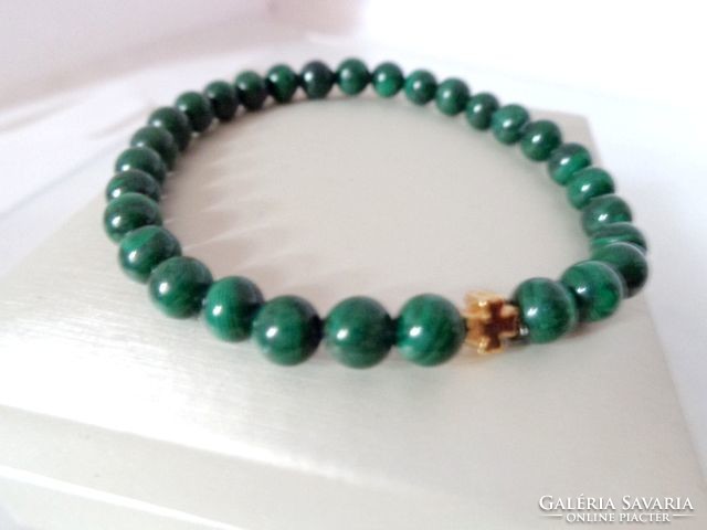Malachite natural mineral bracelet with 18k gold-plated decoration