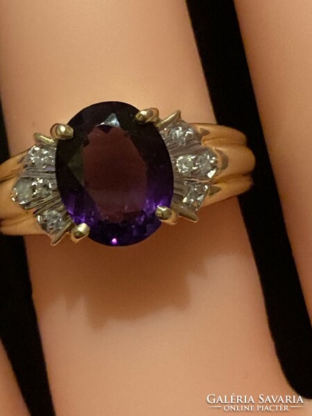 Dazzling 14k gold ring with diamonds and amethysts