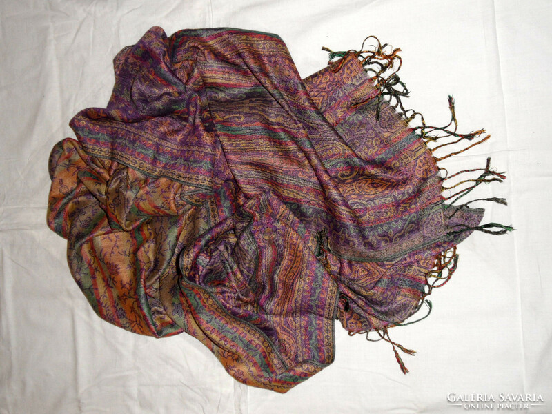 Purple patterned, fringed women's scarf, stole