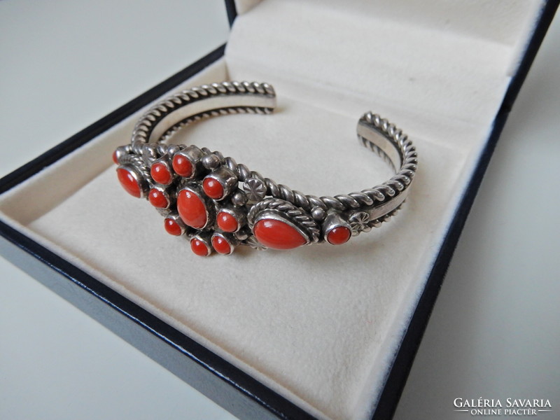 Old Navajo handmade silver bracelet with noble corals