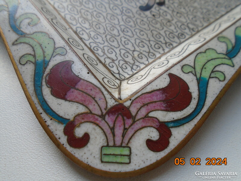 Antique Chinese bronze cloisonné compartment enamel floral tray