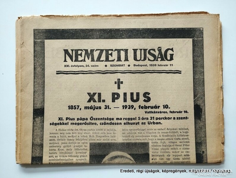 1939 február 11  /  NEMZETI UJSÁG  /  Eredeti, régi ÚJSÁG  Ssz.:  26857