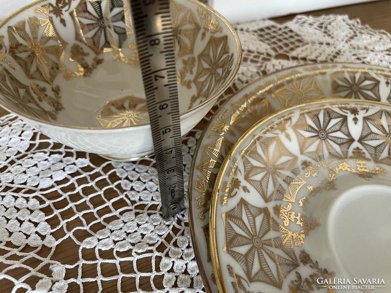 Csodás gyűjtői, art deco aranyozott Bavaria reggeliző teás csésze szett, trió