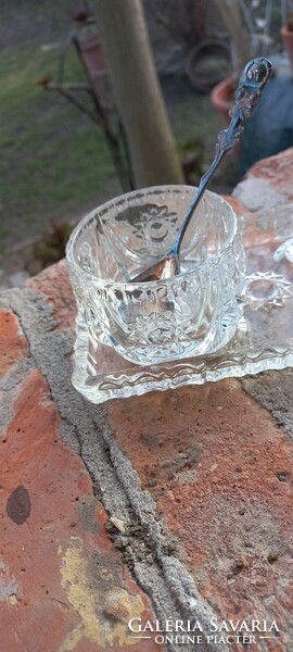 Polished glass sugar bowl with milk pouring tray