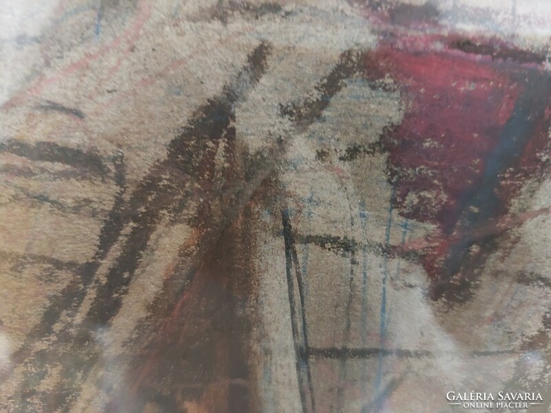 (K) Szép szignózott absztrakt festmény 53x64 cm kerettel
