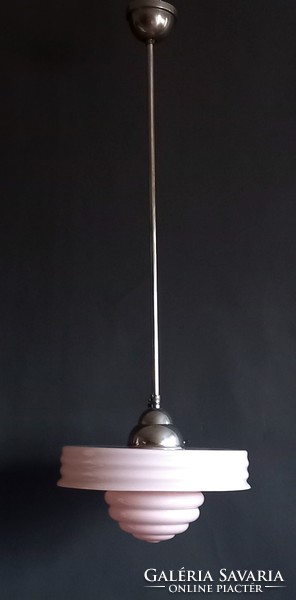 Art deco  Bauhaus - Streamline nikkelezett réz mennyezeti lámpa ALKUDHATÓ .