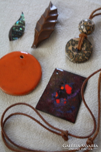 Ceramic, fire enamel pendants, tree leaf brooches - beautiful, flawless