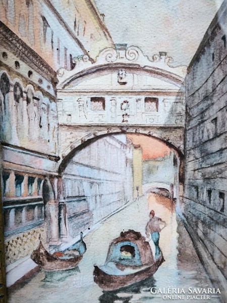 Venice watercolor painting, landscape with a gondola, Jenő Koskol. Video too!