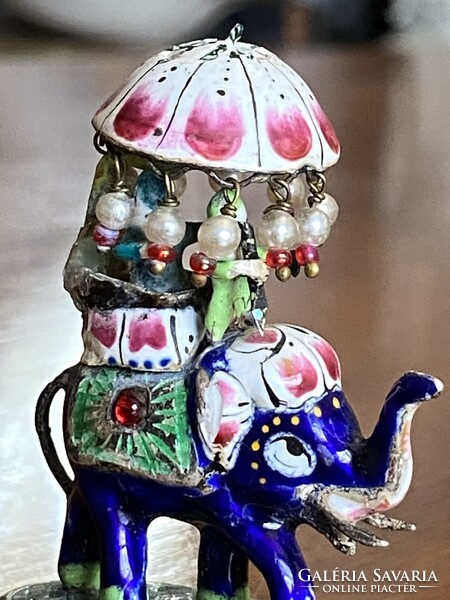Indian elephant enamel sculpture painted on a silver base