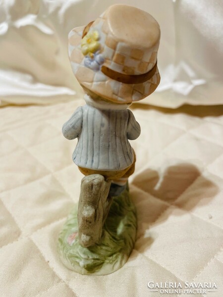 Vintage lefton taiwanese porcelain figurine boy with bird drawers