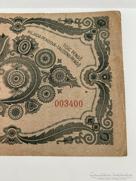 One thousand pengő 1000 pengő 1945 crispy rarity! Dézma stamp, low serial number, misprint!