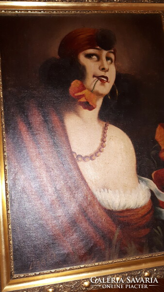 Női portré, olajfestmény, LORÁNT jelzéssel szignózott
