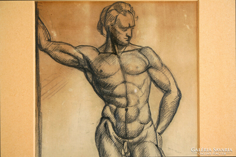 János Kmetty (1889-1975) female and male standing nudes 1910. | Pencil paper 33x20cm