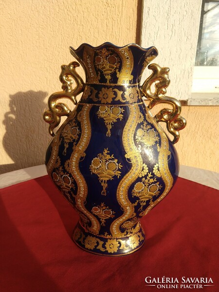 Gold-brocaded, cobalt blue, Alt Vienna style large vase, 30 cm, completely intact, no minimum price