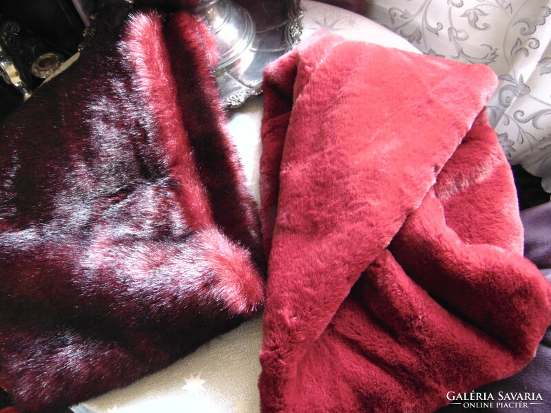 Burgundy red faux fur scarf