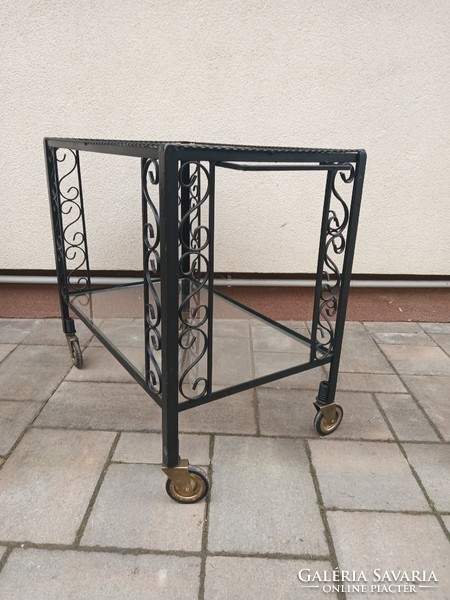 Wrought iron cart with pop-art ceramics. Negotiable!