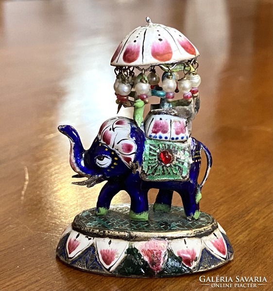 Indian elephant enamel sculpture painted on a silver base