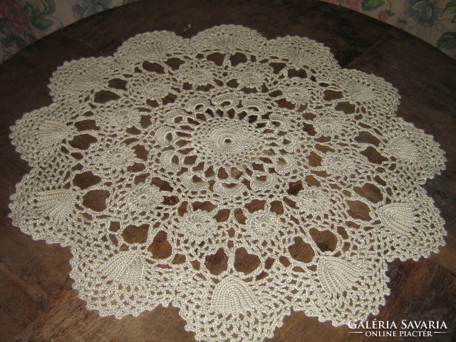 Beautiful antique silver gray handmade crochet round tablecloth