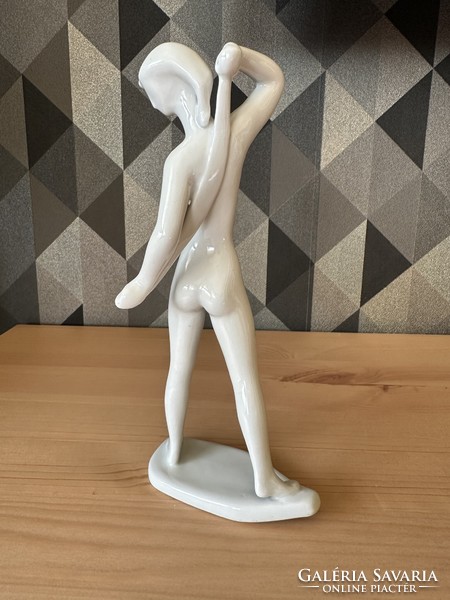 Miklós Veress towel nude, white drasche porcelain figure