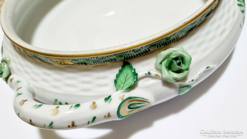 Eredeti Herendi porcelán zöld apponyi mintás tál